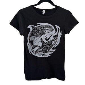 Delta Ringspun Black Orca Whale Graphic T-Shirt Small